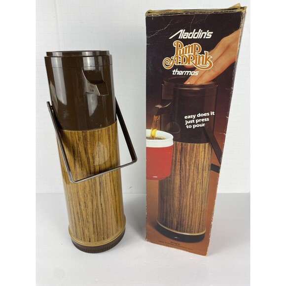 1977 Vintage Aladdin Pump-a-Drink 1 Quart Coffee Beverage Thermos Camping - Picture 1 of 7